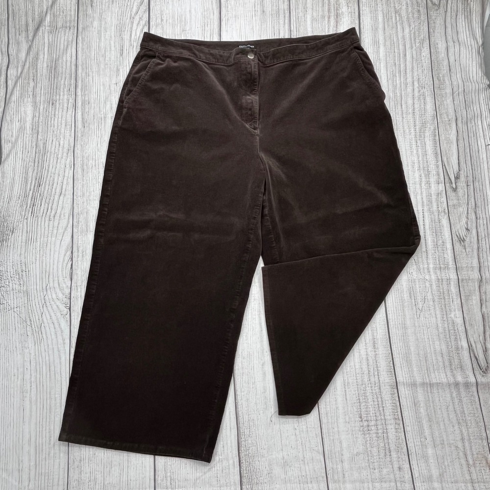 Eileen Fisher Brown Organic Cotton Corduroy Wide Leg Cropped Pants 2X